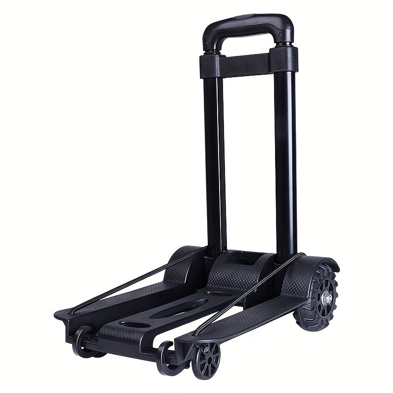 Portable Trolley with Aluminium Alloy Tie Rod, 2 Elastic Ropes, Folding Telescopic Cargo Cart, 2 Wheels, Black