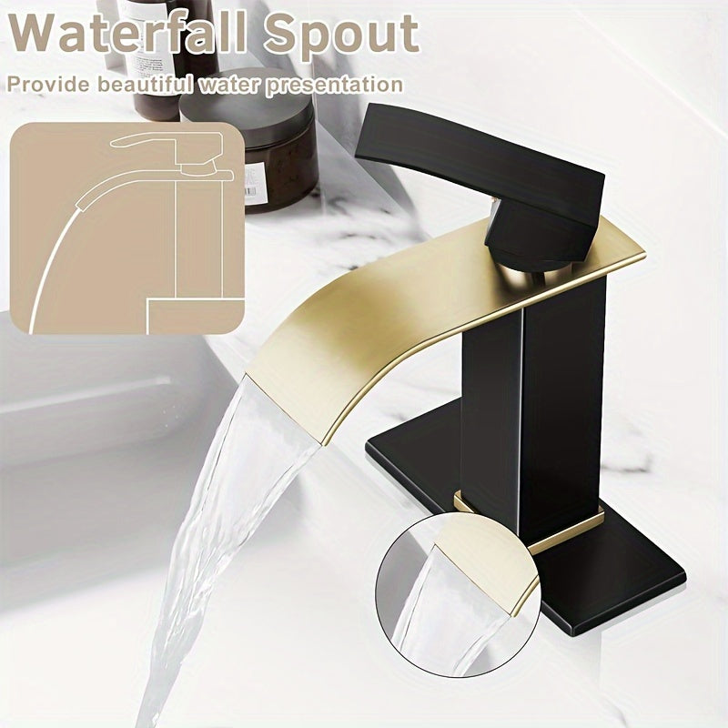 Black and Gold Stainless Steel Bathroom Faucet Single Handle Waterfall Sink Mixer with Ceramic Valve