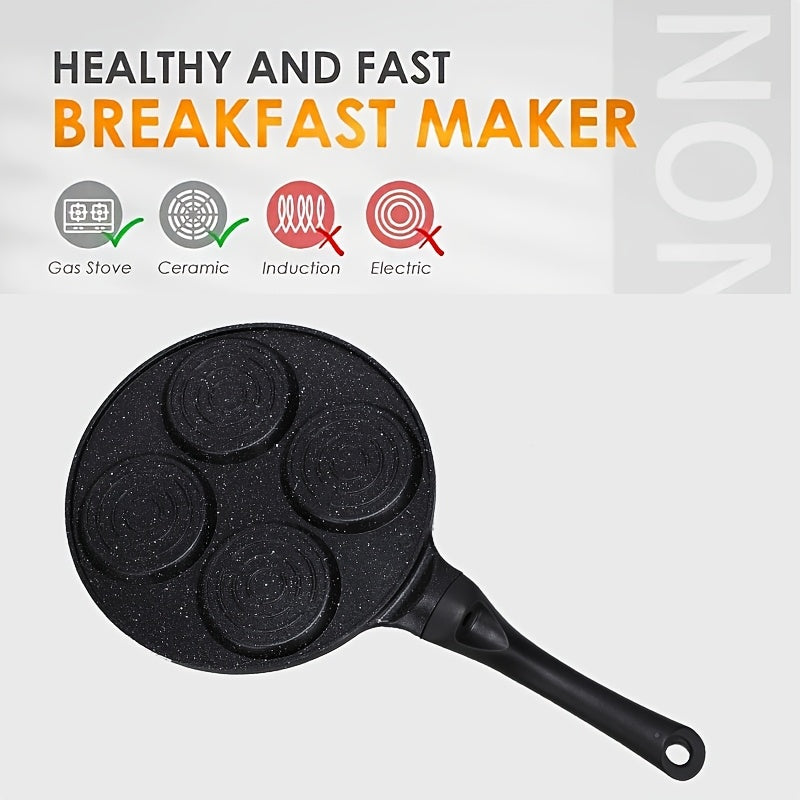 4-Cavity Non-Stick Mini Crepe Maker with Happy Face & Cartoon Patterns Aluminum Alloy Frying Pan
