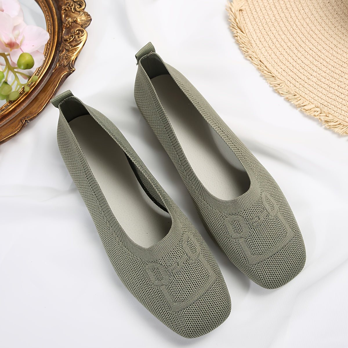 Women's Knitted Flat Shoes Breathable Slip-On Ballet Flats