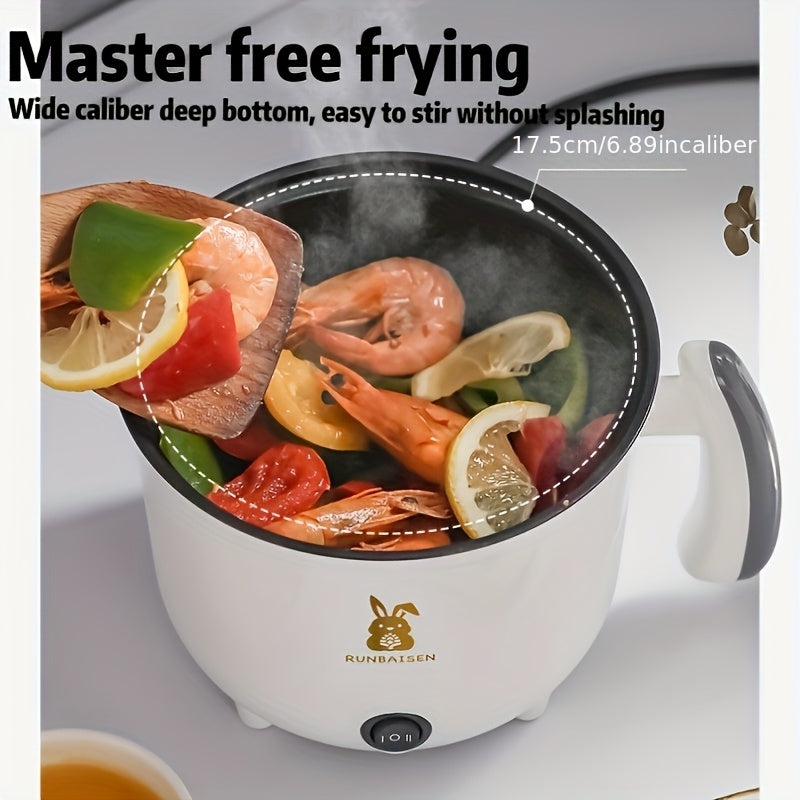 Cocina eléctrica 2 en 1 con cesta de vapor, antiadherente, multifuncional, vitrocerámica de inducción para freír, hervir, cocinar al vapor, cocción lenta, uso en dormitorio y hogar