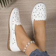 Women's Slip-On Flats Synthetic Lace Cut-Out Comfortable Shoes White Beige