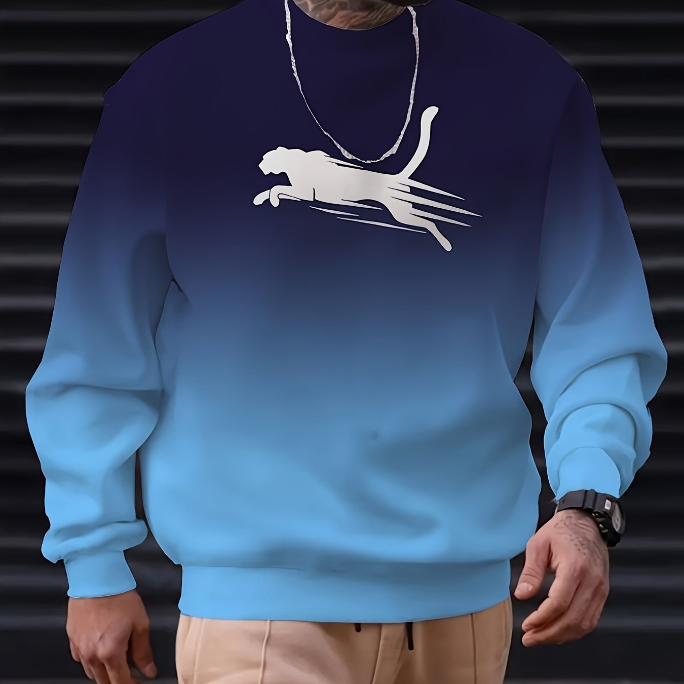 Men's Gradient Crew Neck Sweatshirt with Cartoon Print Polyester Spandex Regular Fit Casual Sports