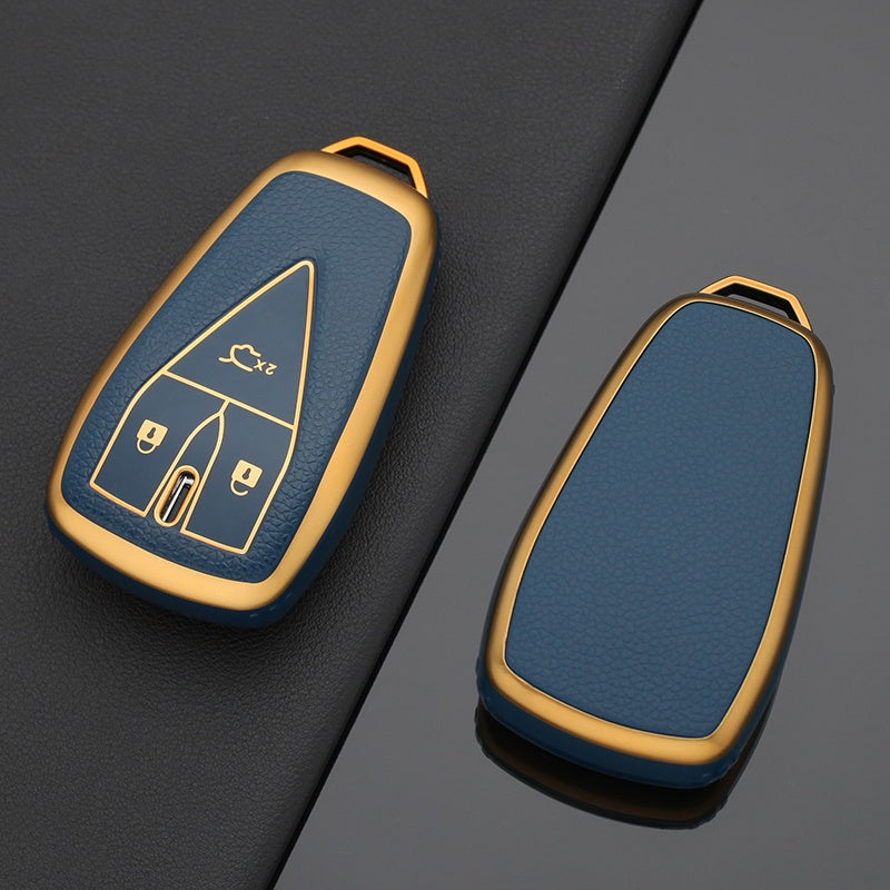 Durable TPU Key Shell for Smart Car Key 3-Button Blue and Gold Pattern