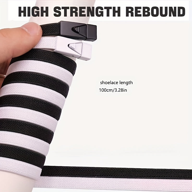 1 Pair 8mm Wide Elastic Flat Straps with Metal Buckle, Adjustable Shoelaces