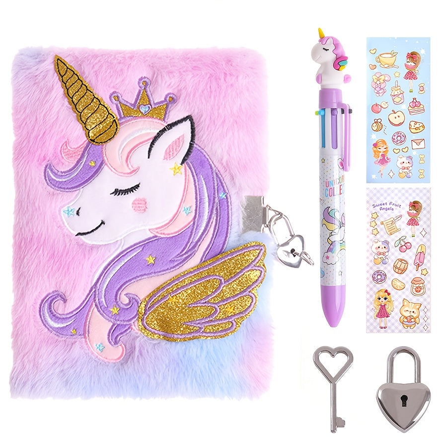 Pink Axolotl Plush Journal for Girls Ages 6-8 with Lock and Stickers