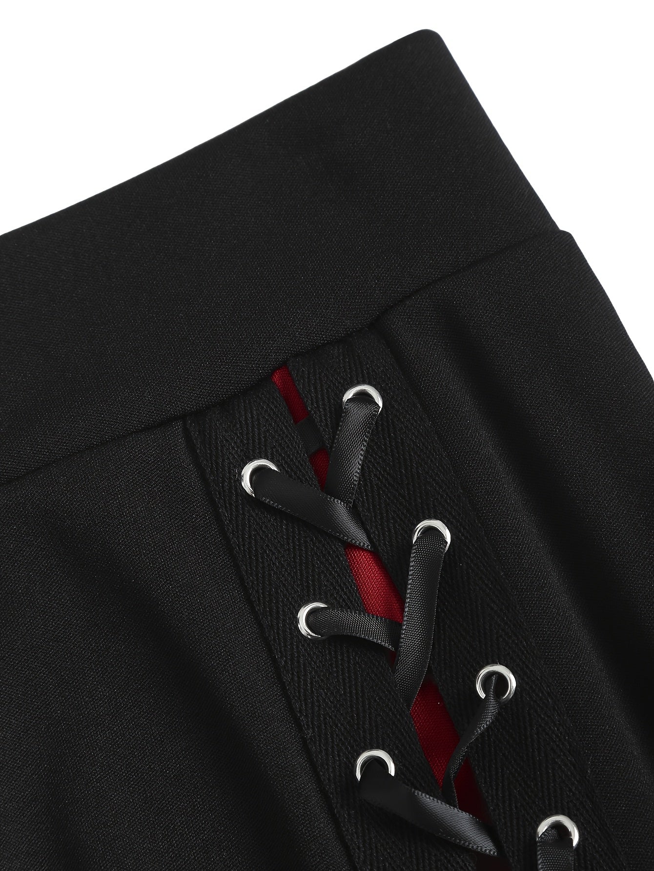 Falda de talla grande en línea A de cintura alta con bloques de color y cordón, ligera y de poliéster, negro y rojo