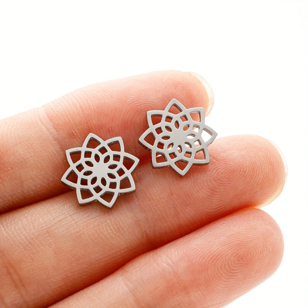 Women Stainless Steel Mandala Stud Earrings Geometric Flower Daily Yoga