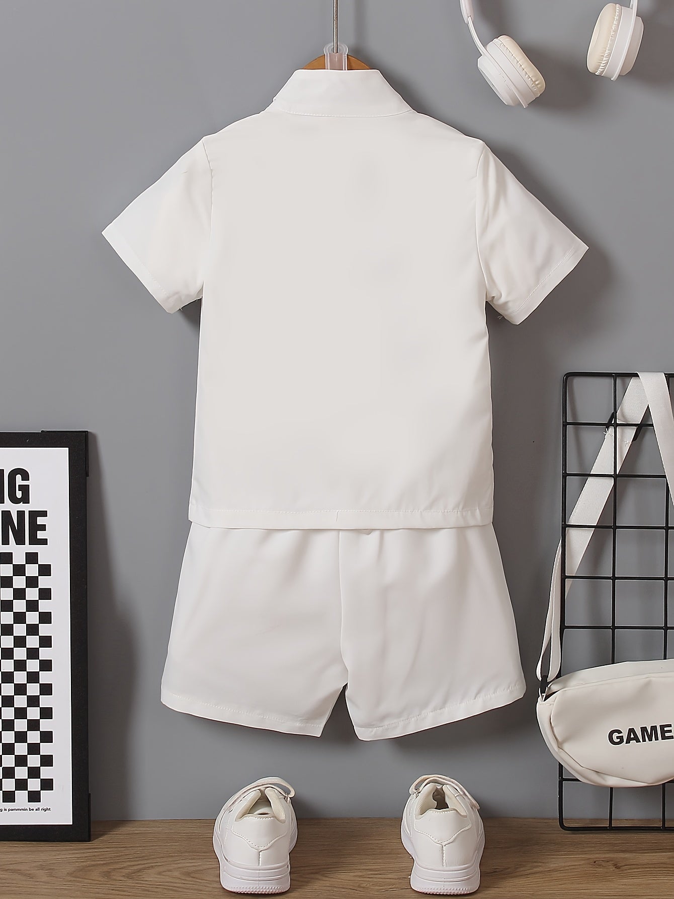 Boys Summer Football Player Print Shirt and Shorts Set Polyester Casual Age 12 and Under