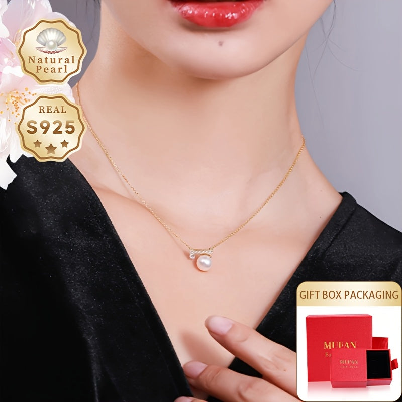 Sterling Silver Pearl Necklace for Women Natural Sea Salt Pearls Gift Box