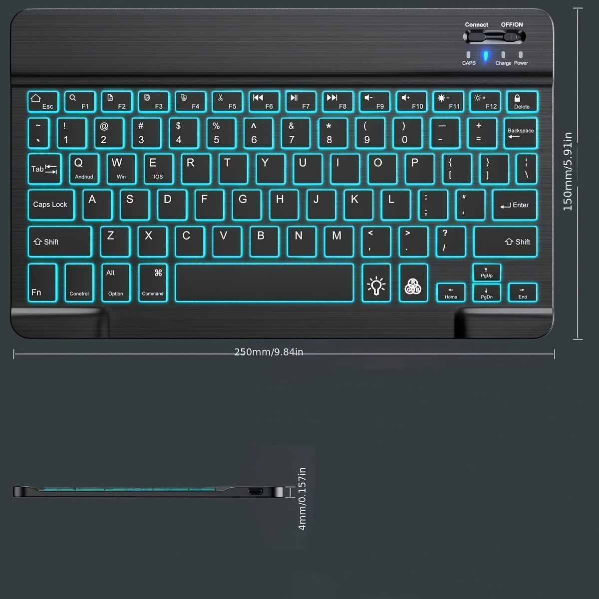 Wireless Mini Keyboard with RGB Backlight Rechargeable Battery for iPad Phone Tablet