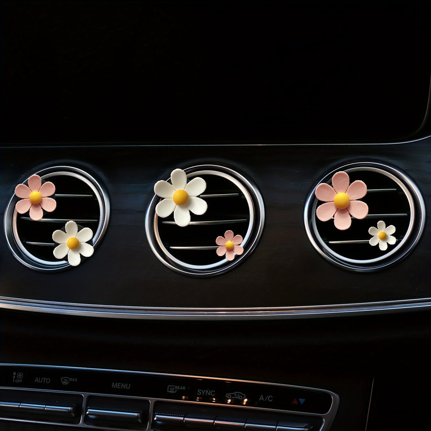 3Pcs Pink Flower Car Air Conditioner Decor Aromatherapy Clip