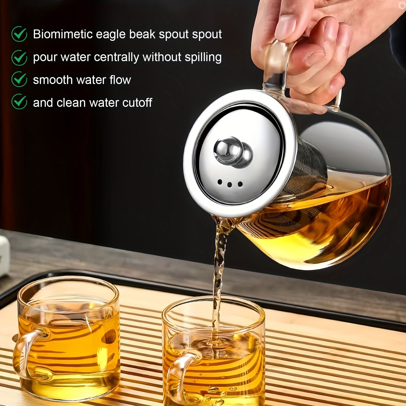 Tetera de vidrio de 450ml con infusor de acero inoxidable y doble filtro para té de hojas sueltas