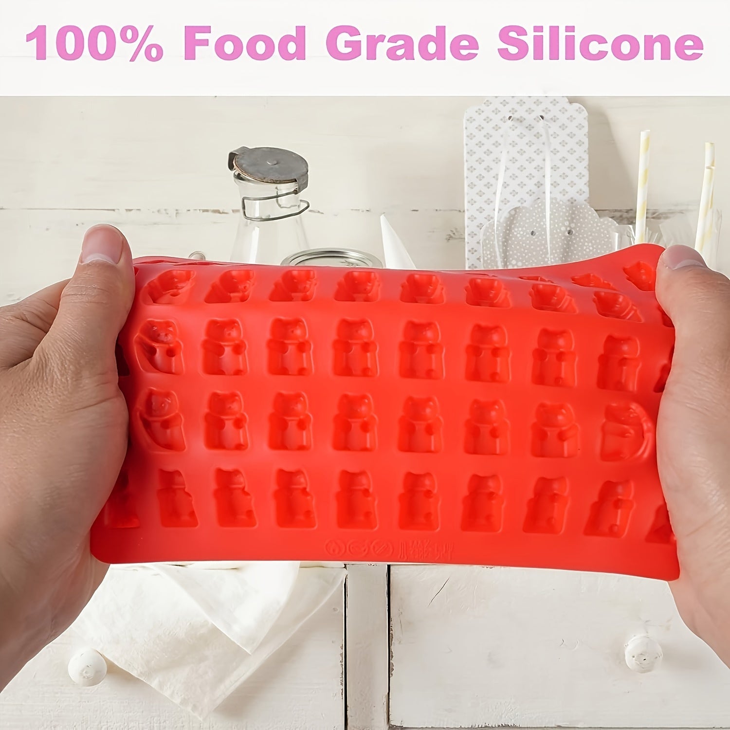 50-Cavity Silicone Gummy Bear Molds for Candies Chocolates Jelly and Dog Treats Flexible Heat-Resistant