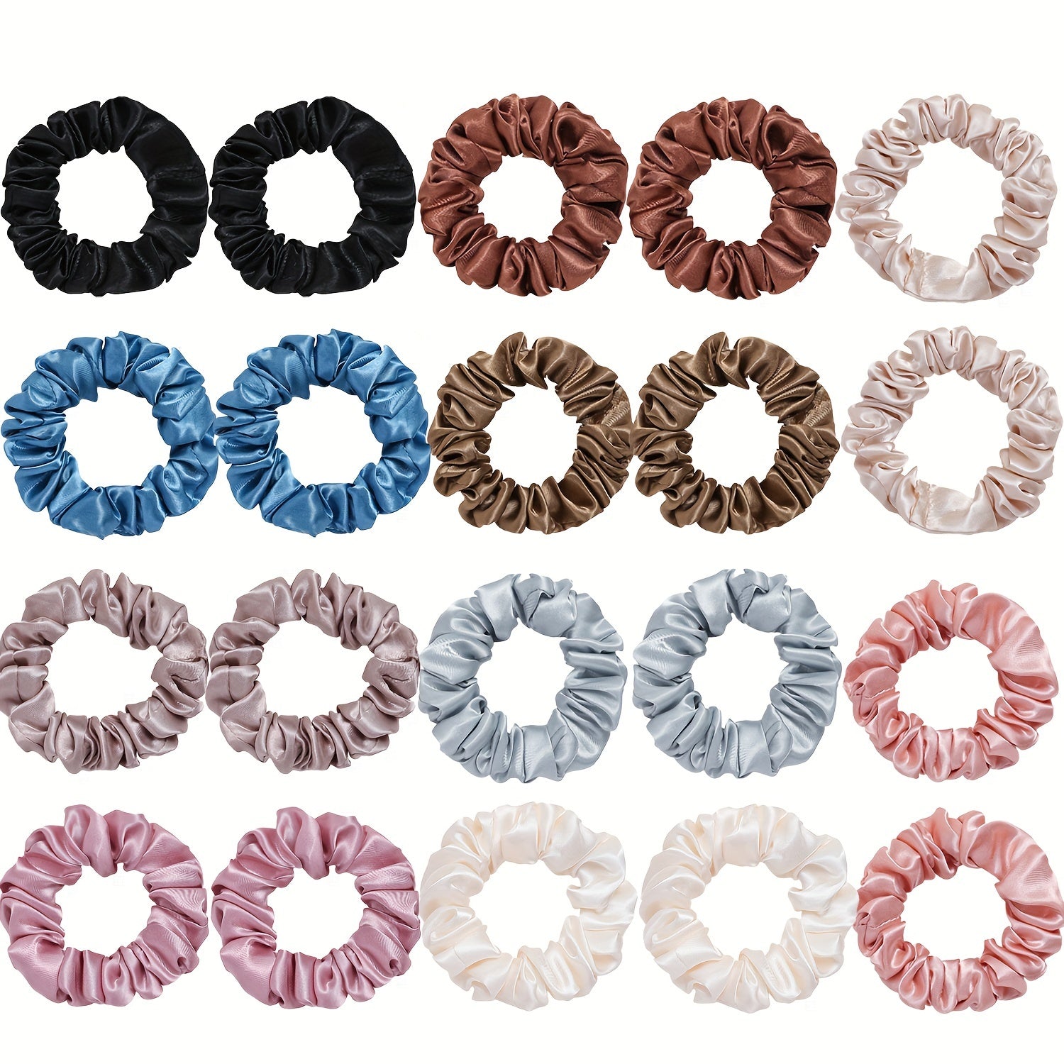 Set of 20 Solid Color Satin Ponytail Hair Ties in Earth Tones