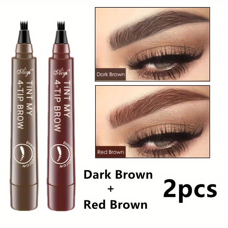 Set de lápices para cejas para mujer 2 piezas, cabeza dividida en 4, acabado mate líquido