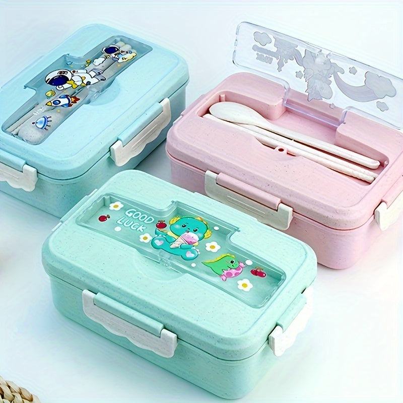 Leak-Proof Insulated Lunch Box with Dividers, Cartoon Design, Microwave Safe