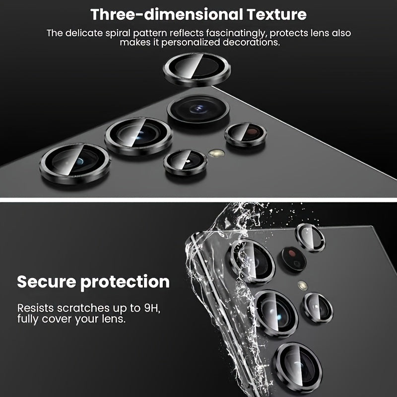 Set of 3 Camera Metal Rings and Tempered Glass Lens Protectors for Samsung Galaxy Models