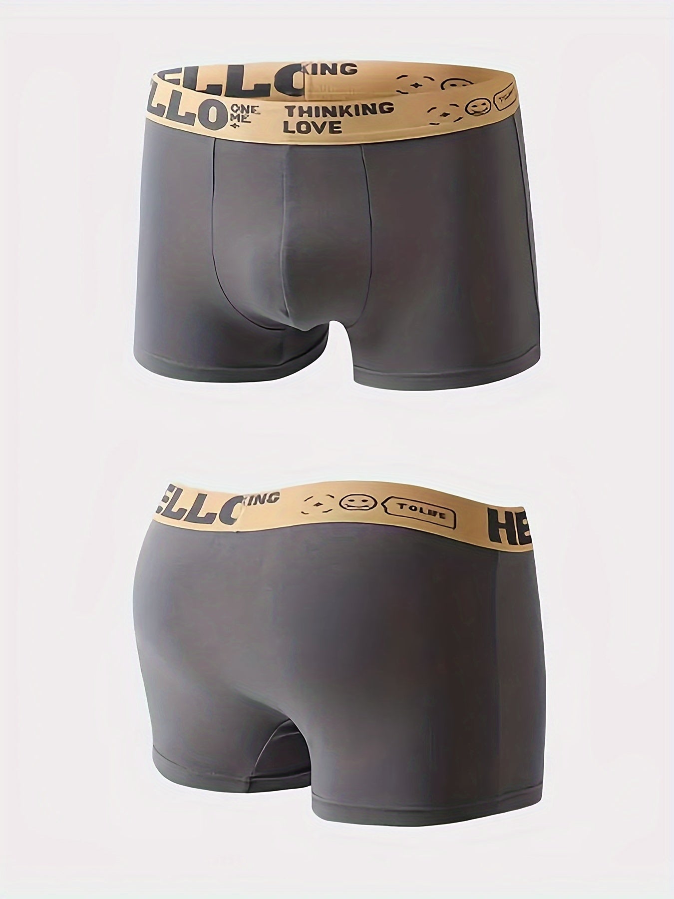 10 ta erkaklar uchun "HELLO" bokser shortlari, 95% polyester va 5% spandeksdan tayyorlangan, yuqori cho'ziluvchan to'qima bilan bir rangda. O'ziga xos va qulay, kundalik kiyish uchun.