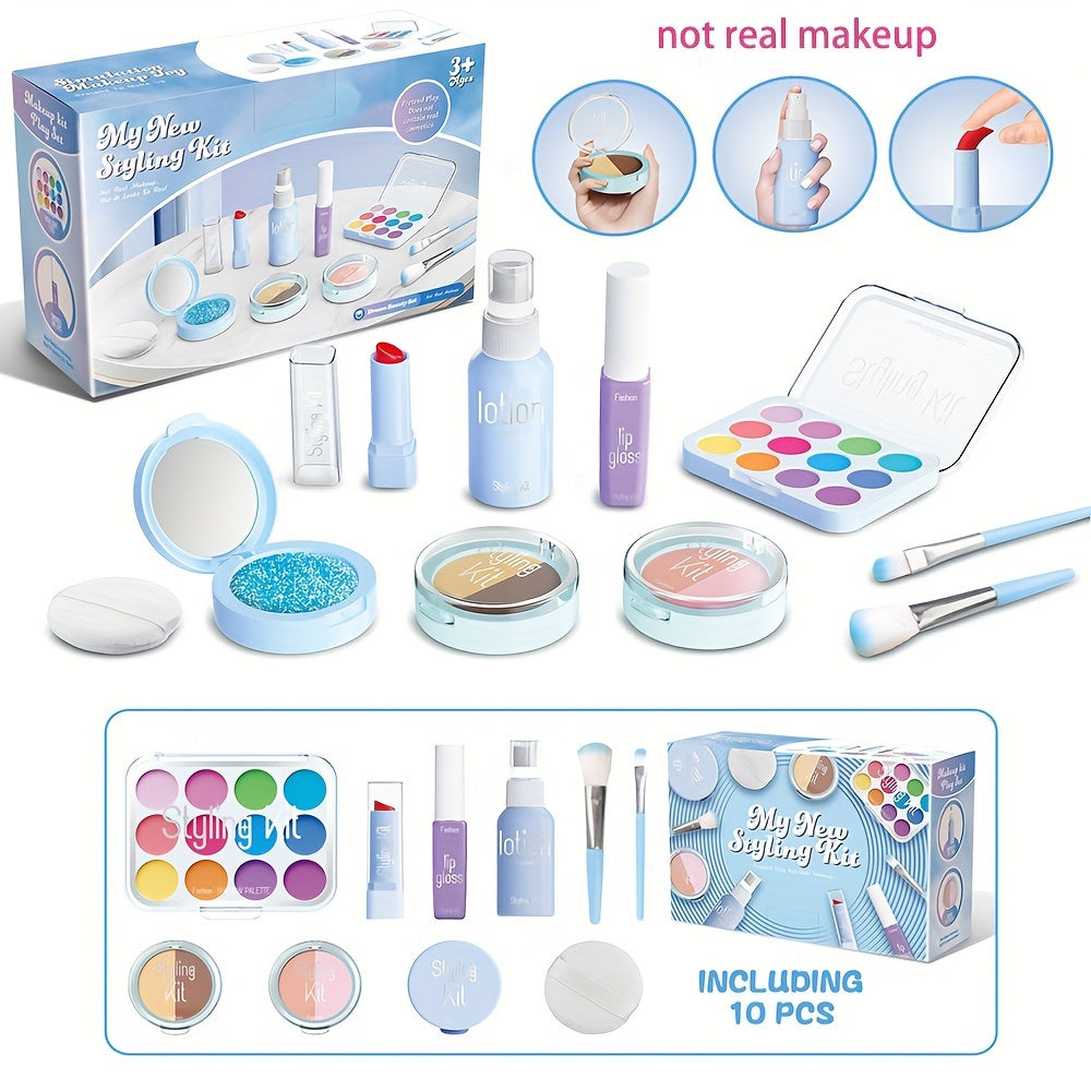 Children's Pretend Makeup Set 10pcs with Mirror Eye Shadow Lipstick for Girls