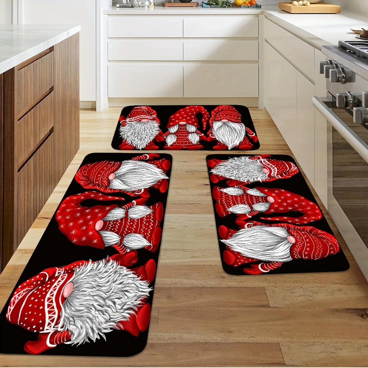 Christmas Gnome Kitchen Runner Rug Non-Slip Waterproof Stain Resistant