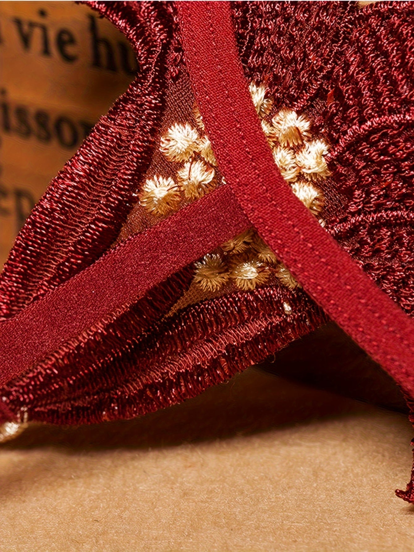 Beaded Floral Thong Panties Low Rise Breathable Polyester Lingerie