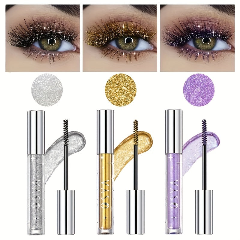 Women Glitter Waterproof Mascara Curling Lengthening Makeup Tool