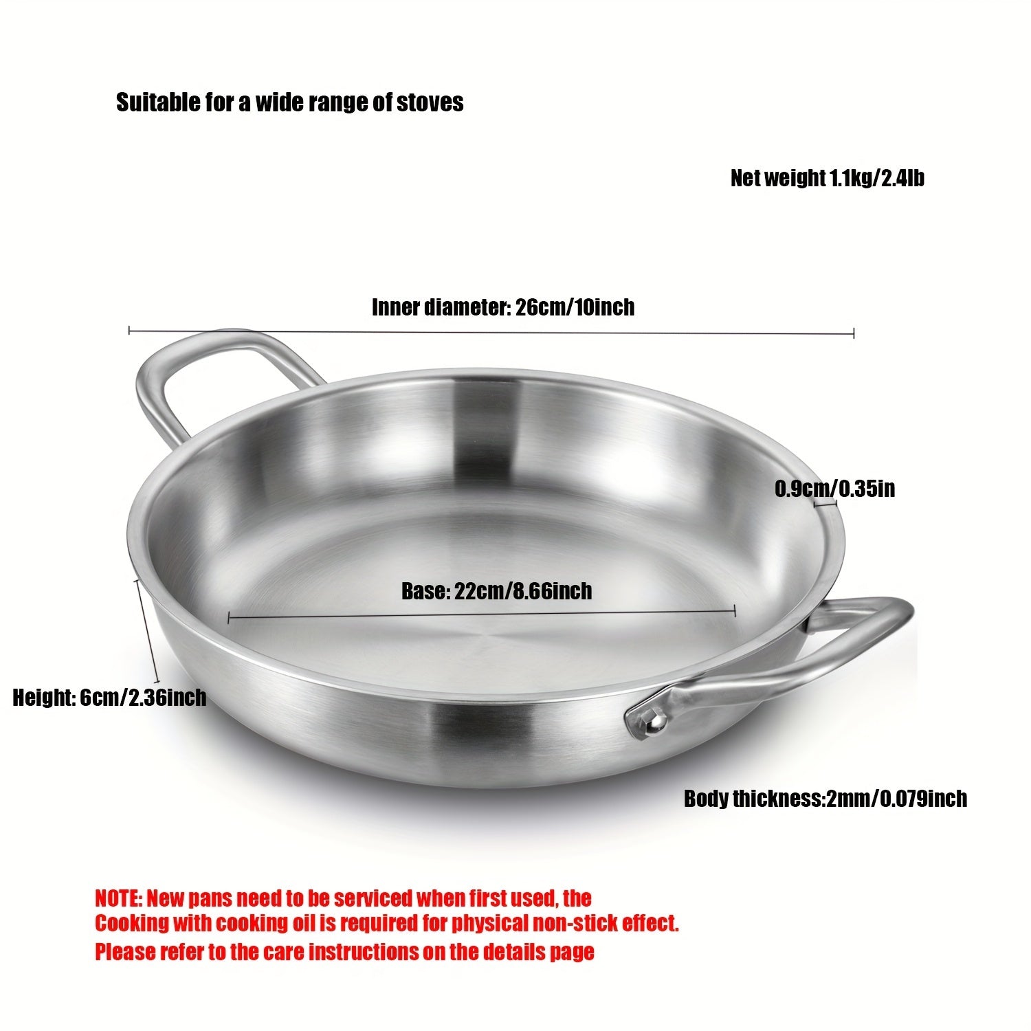304 zanglamaydigan po'latdan yasalgan grill qovurilgan panjara, ikki tutqichli, elektrsiz, barcha pechlar uchun mos