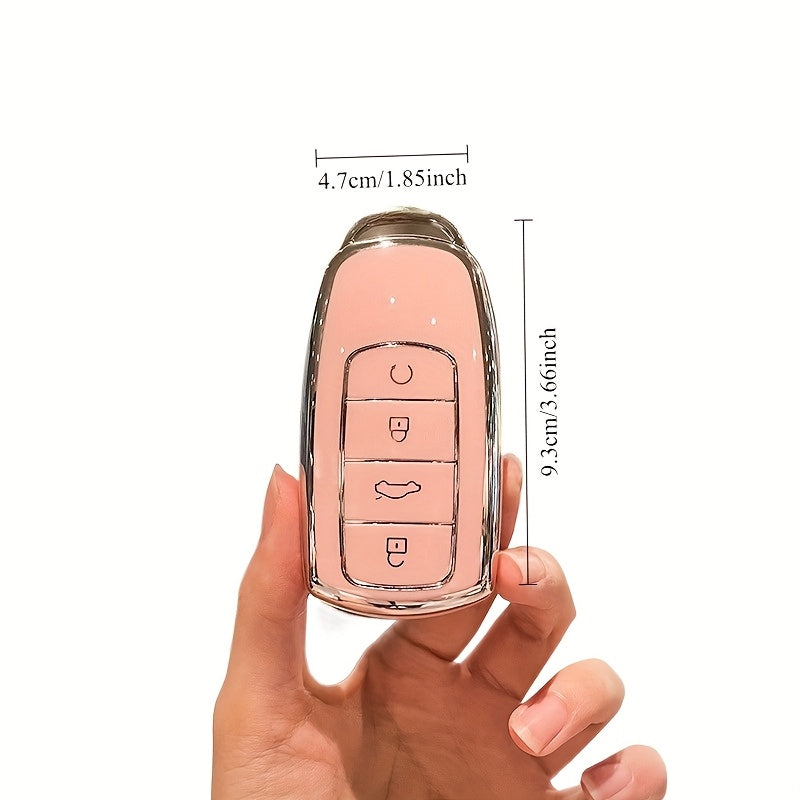 Pink TPU Key Fob Cover with Crystal-Accented Shell for Car Remote