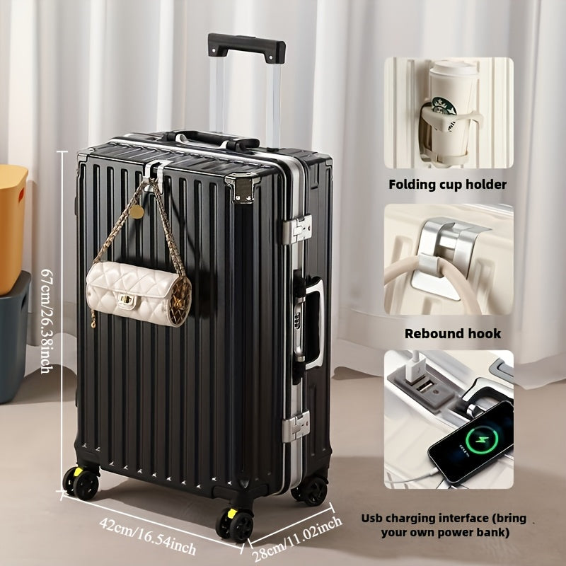 20-Inch Aluminum Frame Spinner Luggage with Password Lock for Men and Women