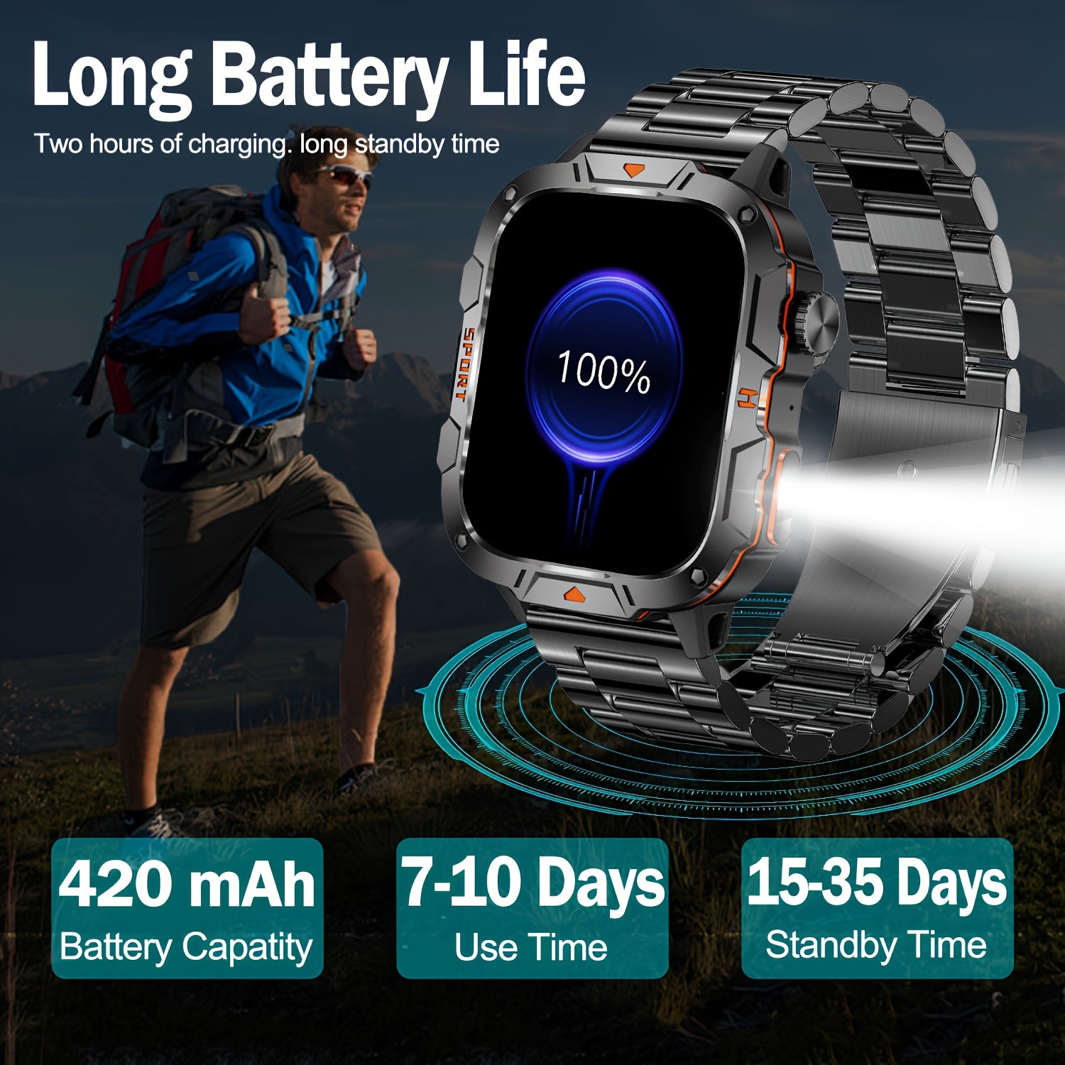Smartwatch with 4.98cm TFT Display Wireless 5.2 Sleep Detection Music Control Pedometer Calorie Tracker Waterproof IP68