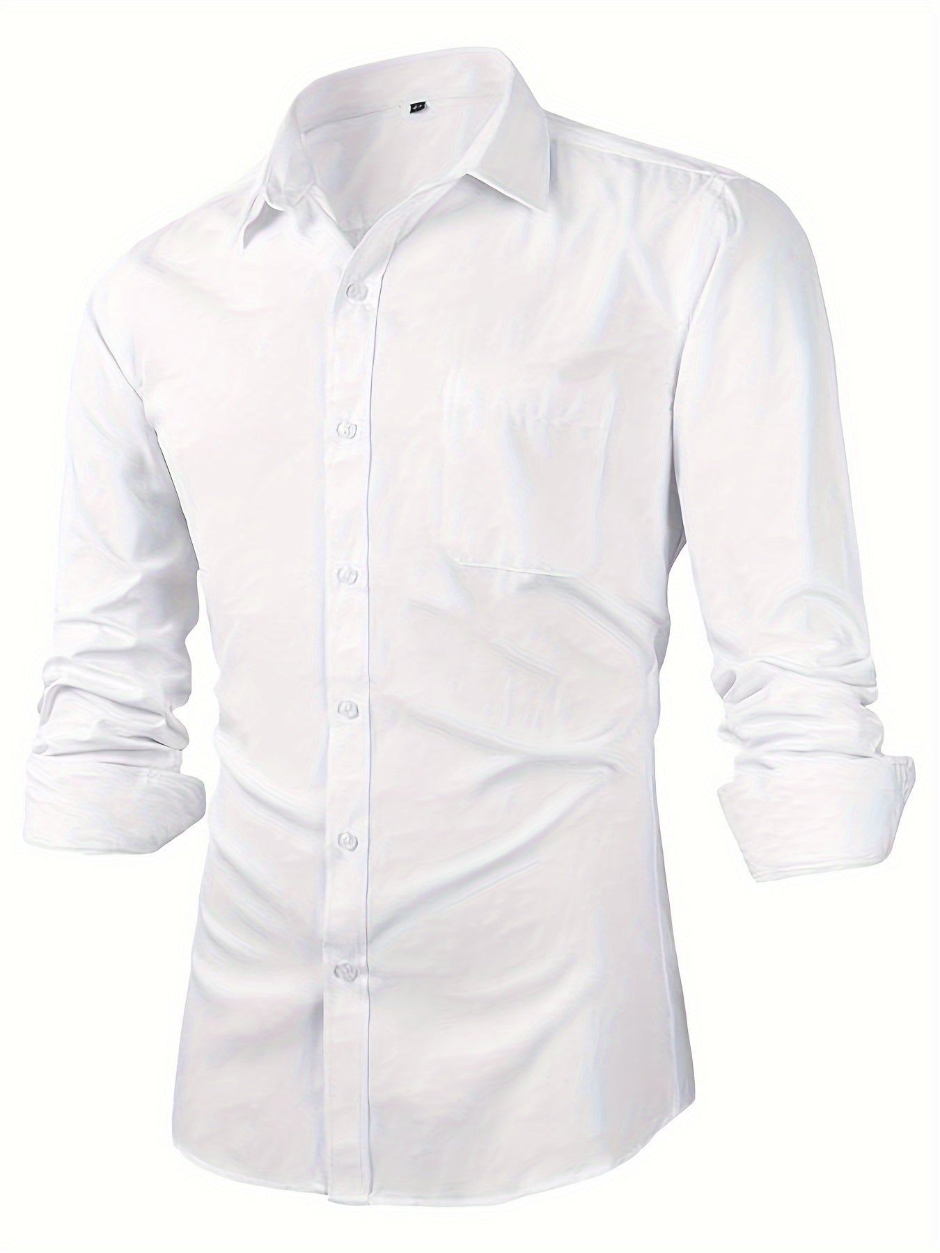 Men's Solid Color Long Sleeve Dress Shirt Cotton Polyester Regular Fit for Formal Wear