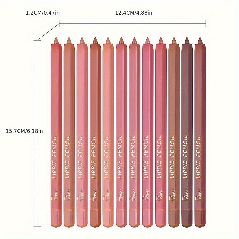 Women Lip Liner Pen Set 12 Colors Waterproof Long-Lasting Non-Fade