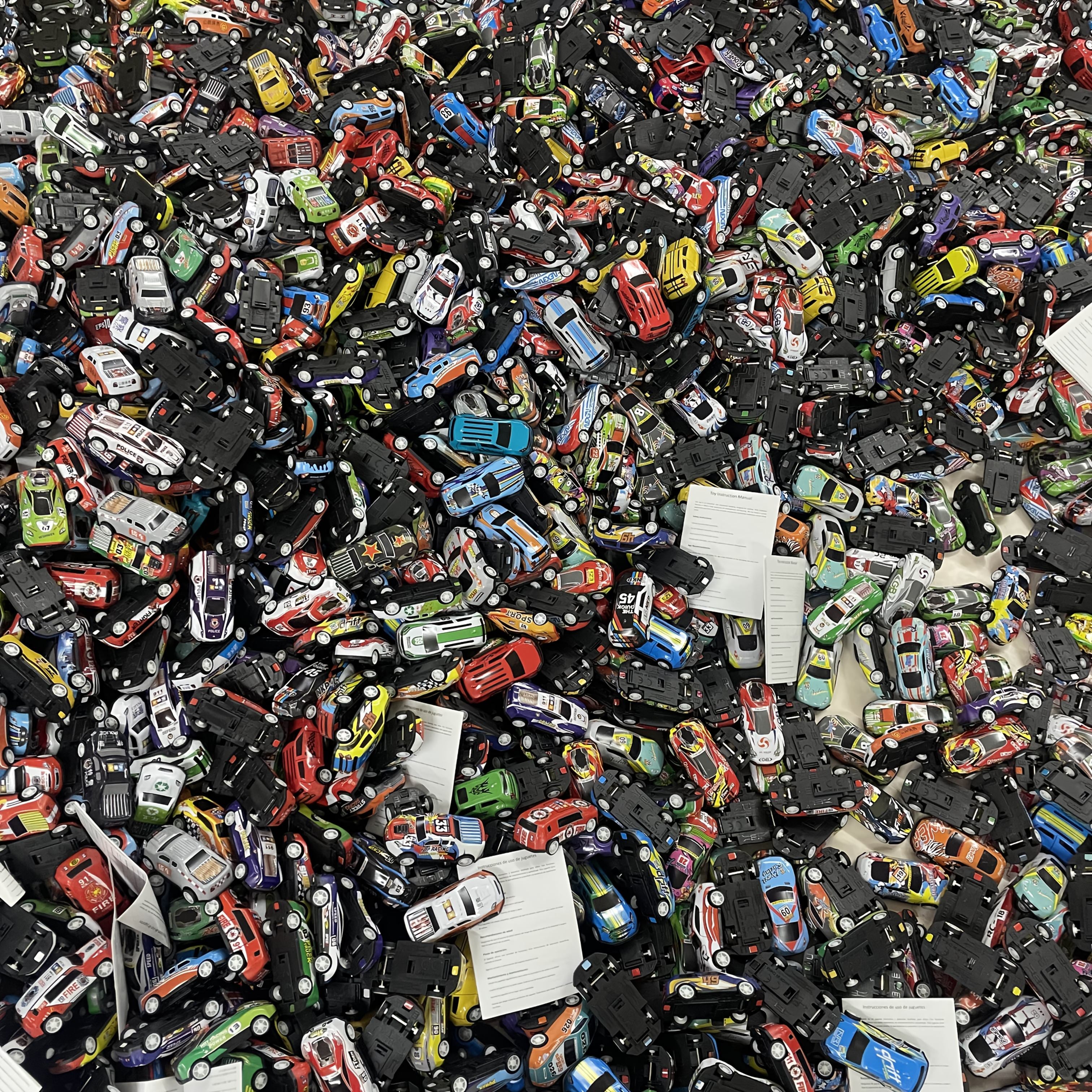 Set of 50 Friction-Powered Die-Cast Mini Rally Cars in Storage Box for Kids and Home Decor