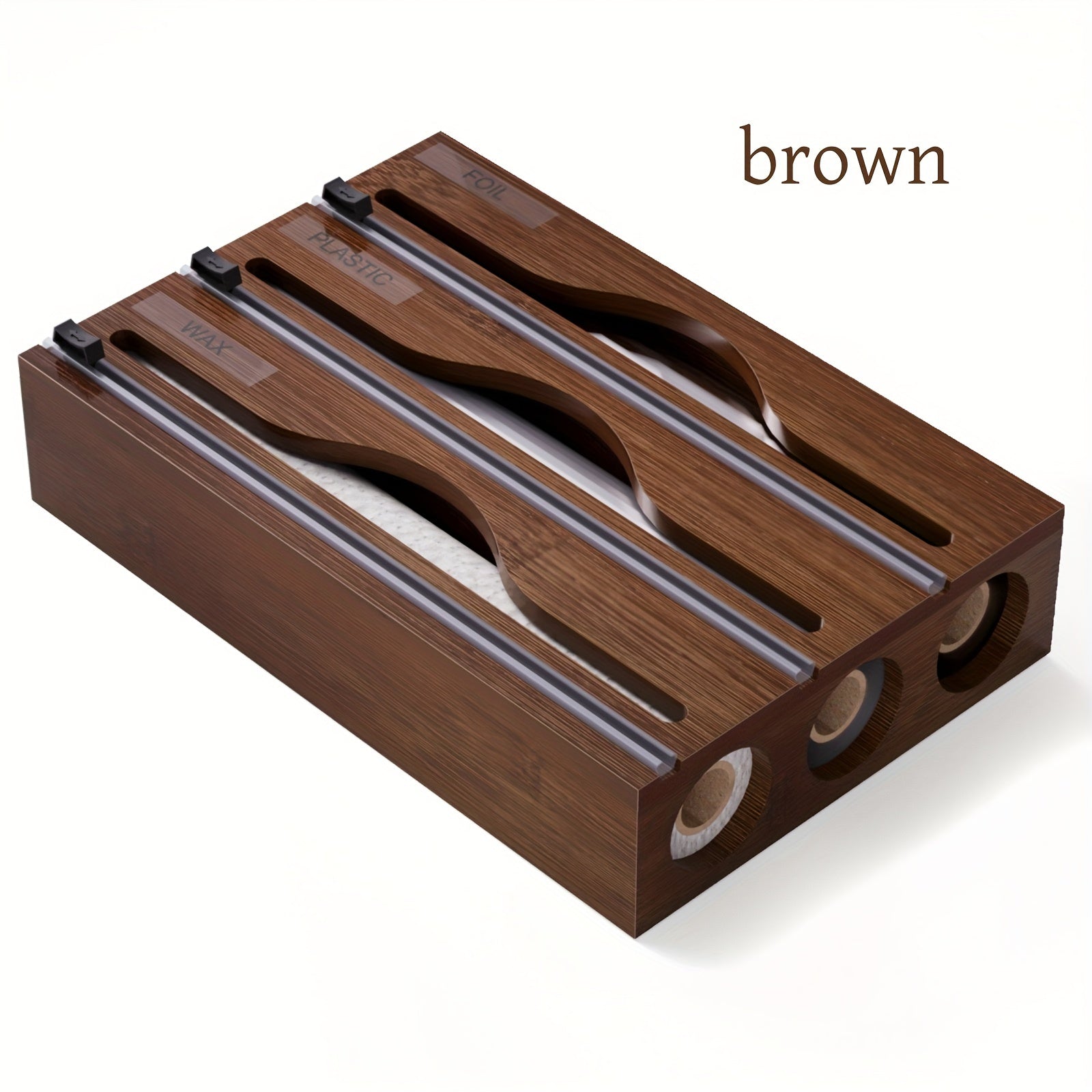 Bamboo Kitchen Organizer for Plastic Wrap Foil and Wax Paper Dispenser