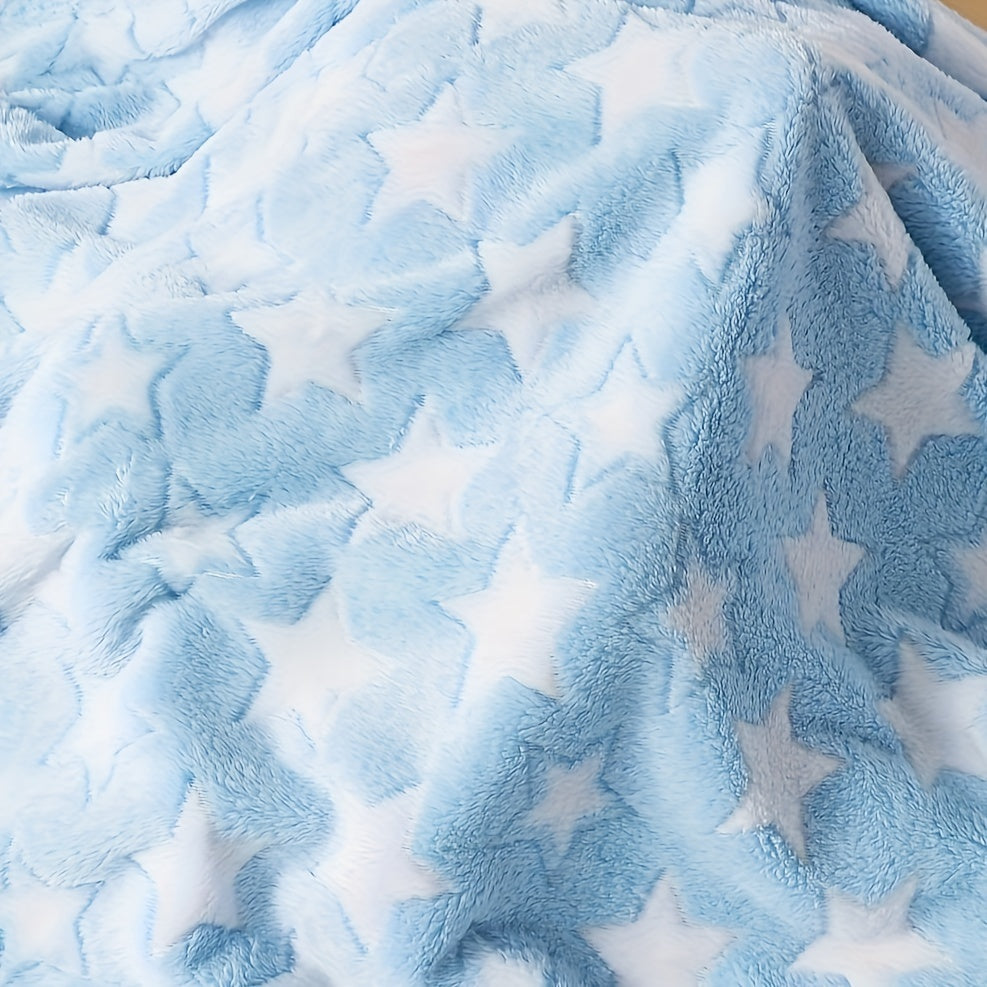 Blue White Star Fleece Blanket Cozy Holiday Gift for Christmas Halloween Thanksgiving