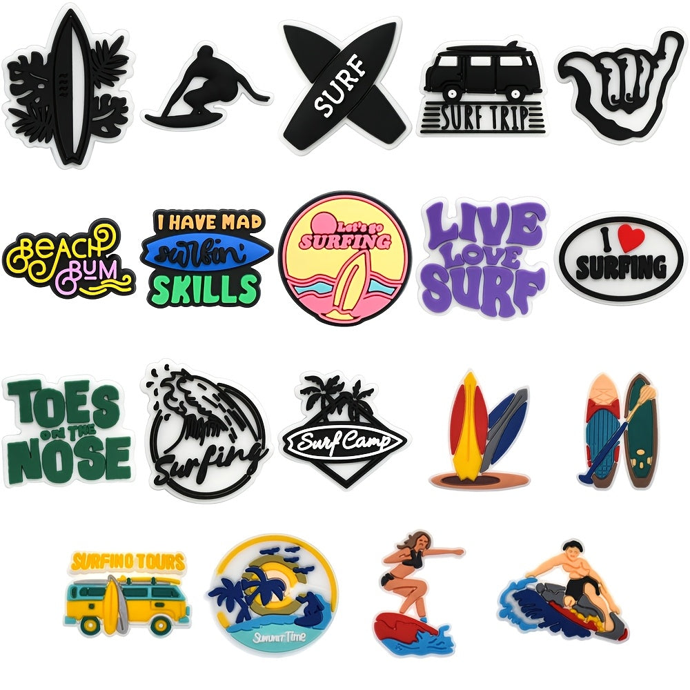 19Pcs Surfing Shoe Charms Set Plastic Shoe Buckle Decorations Beach Party Favors