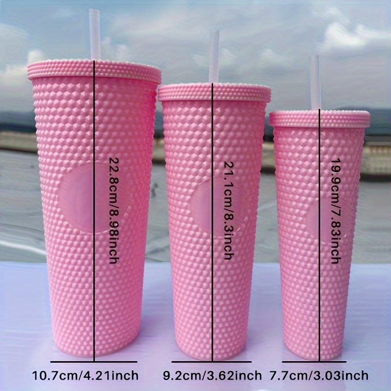 Reusable Water Bottles with Straw Double Layer Plastic BPA-Free Pastel Pink Blue 450ml 700ml 1100ml