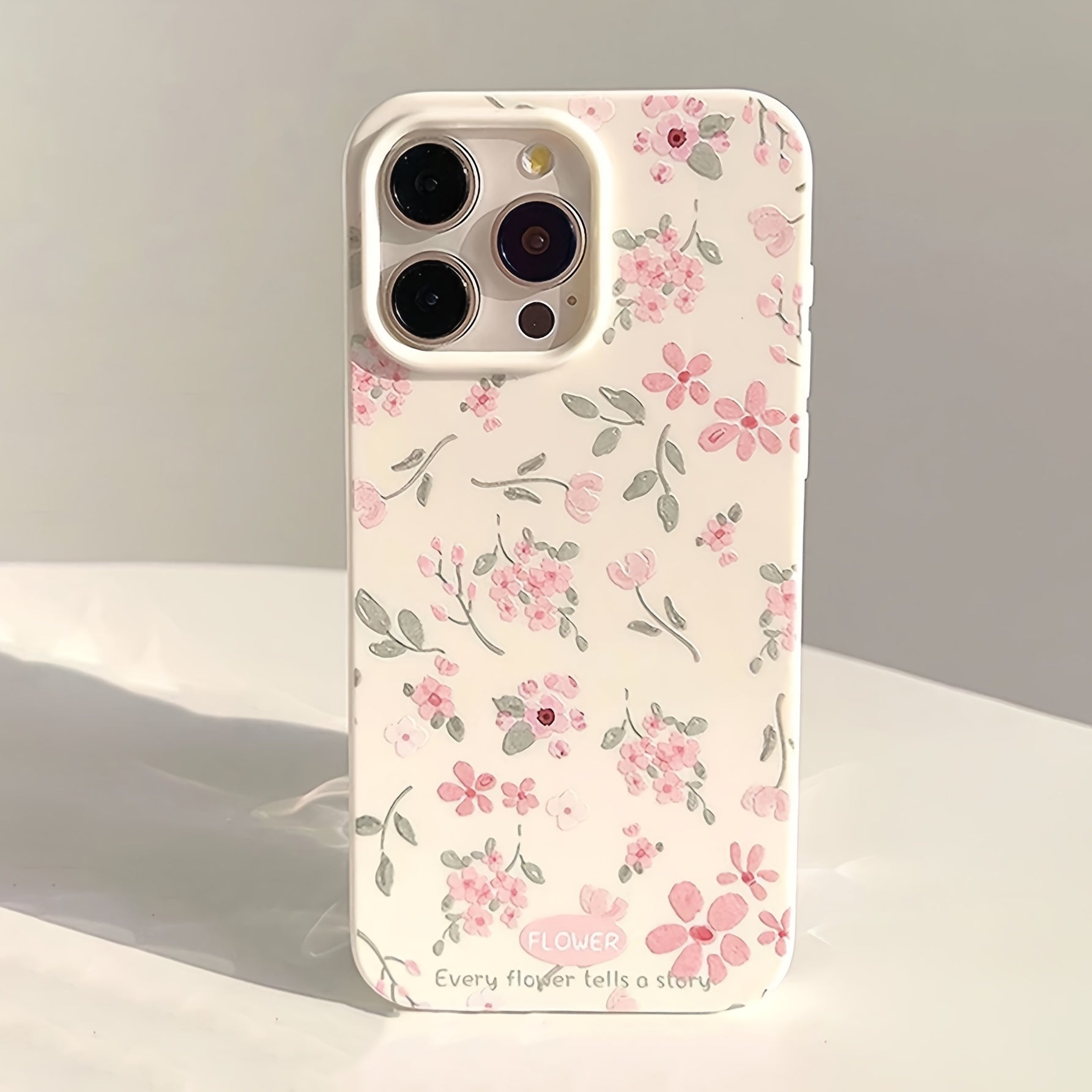 Pink Flower Green Leaf Frosted TPU Phone Case for iPhone Full Protection