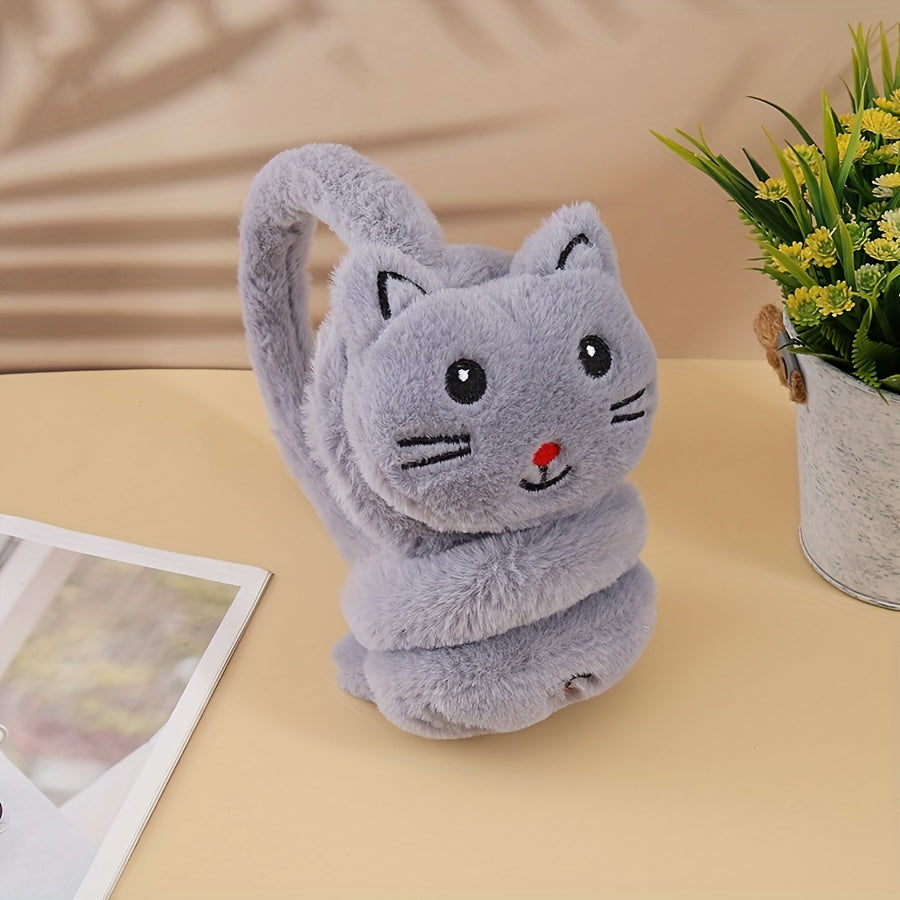 Очаровательные плюшевые наушники в виде кошачьих ушей, изготовленные из полиэстеровой трикотажной ткани, только ручная стирка. Веселые наушники с мультяшной тематикой для женщин, стильная зимняя защита ушей.