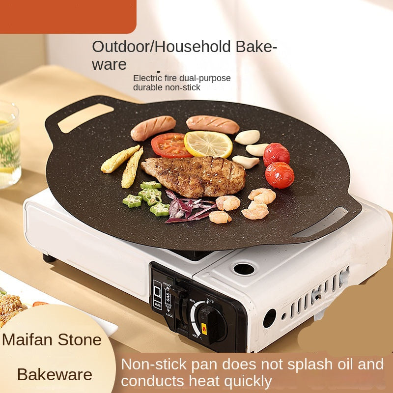 Cast Iron Grill Pan for Outdoor Camping and BBQ Non-Stick Stovetop Gas Grill