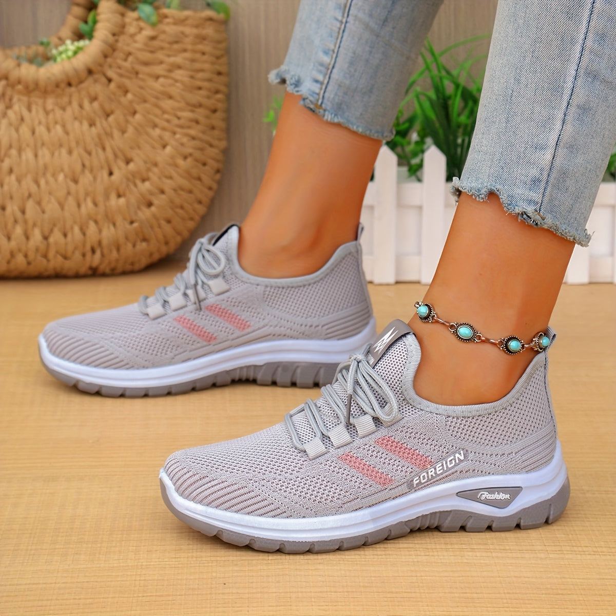 Women’s Casual Running Shoes White Pink Breathable Non-Slip
