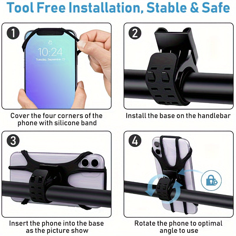 Silicone Handlebar Phone Mount with 360° Rotation for Bikes and Strollers