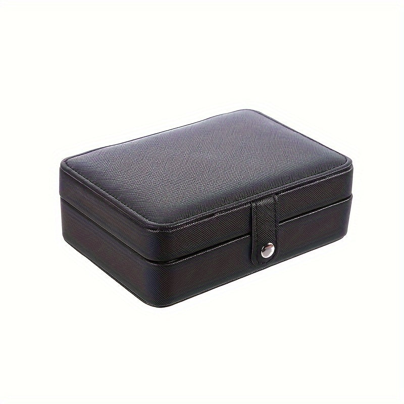 Double Layer Jewelry Box with Cross Pattern Faux Leather Velvet Interior for Watches and Accessories