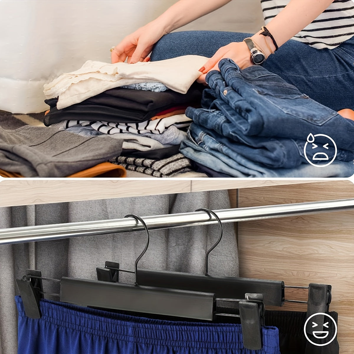 10 Adjustable Anti-Rust Plastic Clothes Hangers for Pants Skirts Tops Black