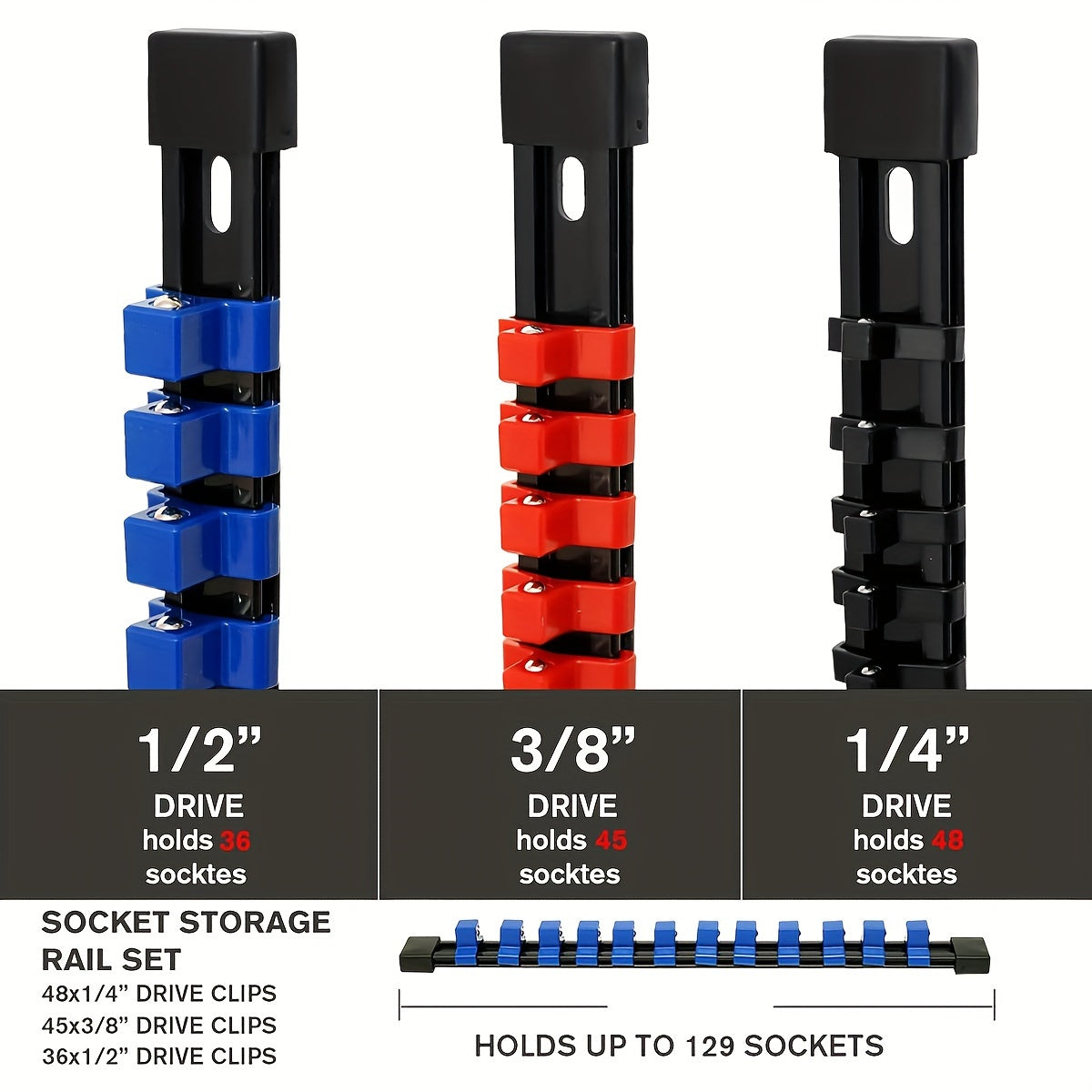 Socket Organizer Rack with 48 1/4" Clips 45 3/8" Clips 36 1/2" Clips