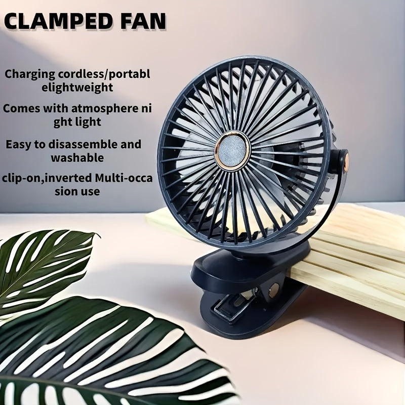 Portable Clip Fan USB Rechargeable Quiet Battery Operated for Camping Travel Desk Outdoor