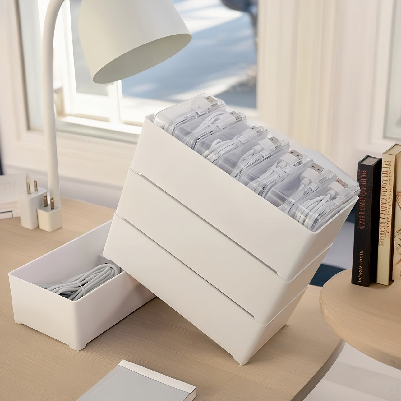 16 ta to'plam, Ma'lumot kabeli va ish stoli tashkiloti uchun ko'p maqsadli saqlash qutilari, tortma tashkilotchilari, turli joylar uchun ideal, masalan, yashash xonalari, o'qish xonalari, yotoqxona va boshqalar.