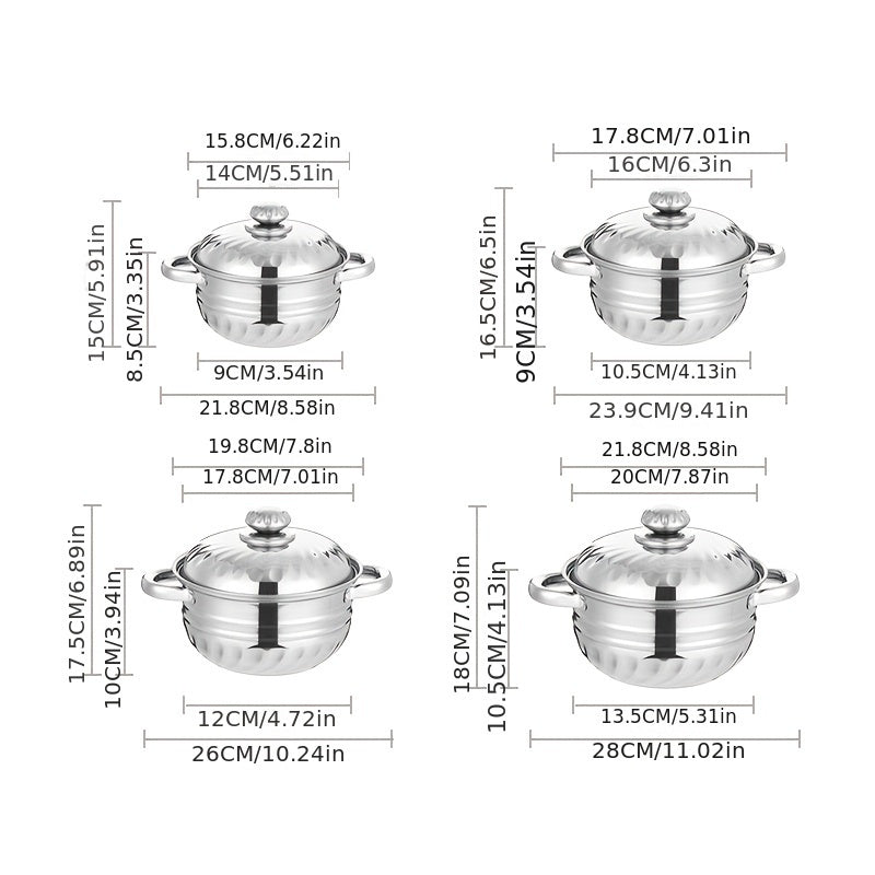 Stainless Steel Kitchen Pot Set 4 Pieces Flower Pot Design Soup Pot for Home Use