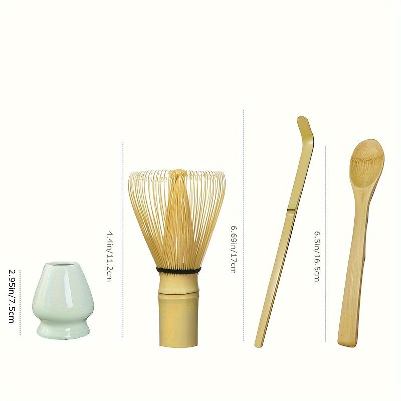 Set de accesorios para la ceremonia del matcha con batidor, cucharilla, cuchara y soporte